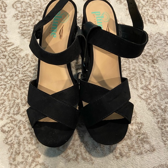 Black chunky block heeled sandals (suede) - Picture 2 of 2